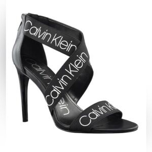 😍Calvin Klein CK Logo Salas Dress Sandal Heel Strap